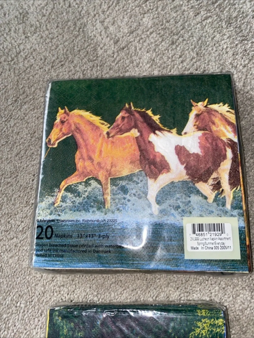VTG Evergreen Horses Equestrian Cocktail & Luncheon‎ Napkins Set New Deadstock